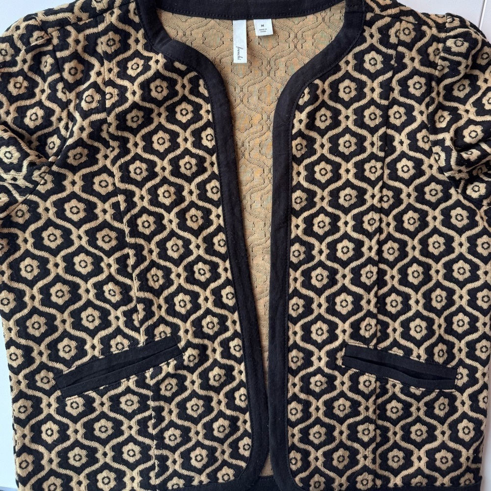 Frenchi Cropped Geometric Print Open Cardigan Top - Picture 4 of 6